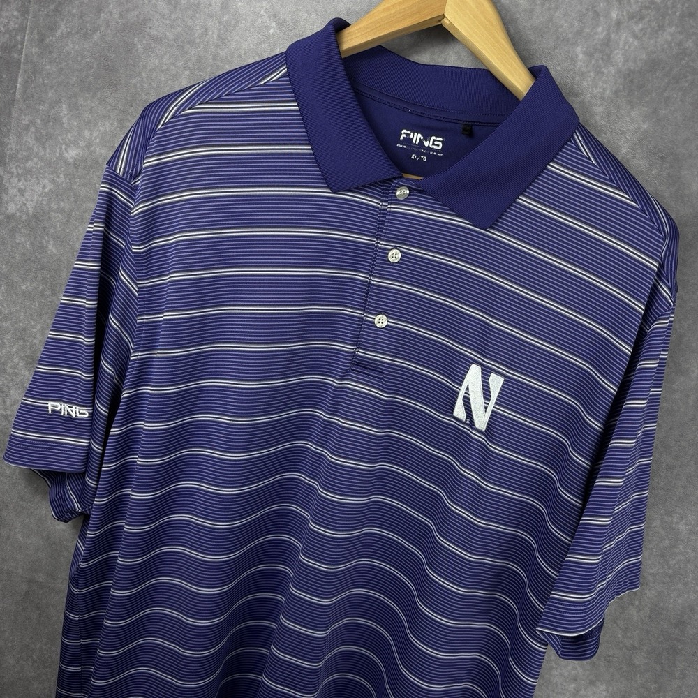 Northwestern Wildcats Ping Golf Polo Shirt Mens XL Purple White Stripe‎ Golf